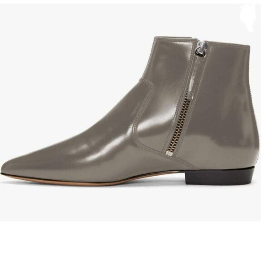 XYD Grey Pointed Toe Low Heel Double Side Zippers Ankle Boot Dress Shoes